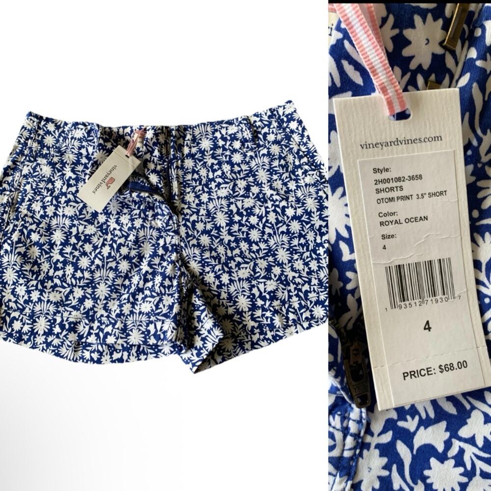 Vineyard Vines Floral Shorts Womens 4 Blue White Stretch Chino Preppy NWT - Picture 15 of 15